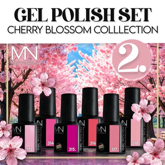 Set de Gel Polish 02 – Colección Flor de Cerezo (HEMA-free) – 6 uds x 6 ml
